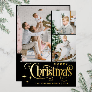 Carte De Vœux En Aluminium 4 PHOTO Sparkle Joyeux voeux de Noël Or