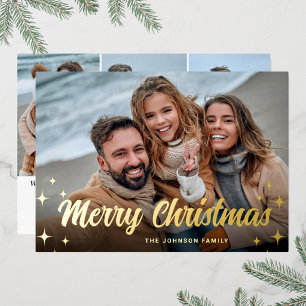 Carte De Vœux En Aluminium 4 PHOTO Sparkle Joyeux voeux de Noël Or