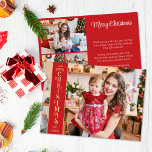 Carte De Vœux En Aluminium 4 photos Merry Christmas red family gold<br><div class="desc">Modern holiday greeting card featuring a full-bleed customizable photo on the front with a red vertical overlay band on the left, highlighting the wording "Merry Christmas" in real gold foil. You can upload three more of your favorite family photos and your personal greeting message on the reverse of the card....</div>