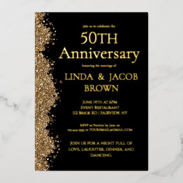 Carte De Vœux En Aluminium 50e Anniversaire de Mariage Or Paillettes Faux