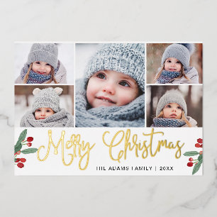 Carte De Vœux En Aluminium 5 PHOTO Sparkle Joyeux voeux de Noël Or