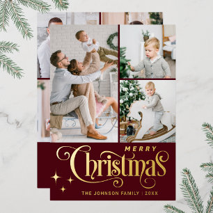 Carte De Vœux En Aluminium 7 PHOTO Sparkle Joyeux voeux de Noël Or