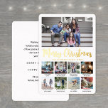 Carte De Vœux En Aluminium 9 Photo Joyeux Noël Script moderne Calligraphie<br><div class="desc">Envoyez des salutations joyeux et partagez quelques photos préférées avec un collage photo personnalisé 9 année en feuillet d'évaluation Joyeuse carte de Noël. Tout le texte sur ce modèle est simple à personnaliser avec n'importe quel libellé comme Joyeux Fêtes, Joyeuses Fêtes, Bonne Année, etc. Chaque photo de carré en bas...</div>