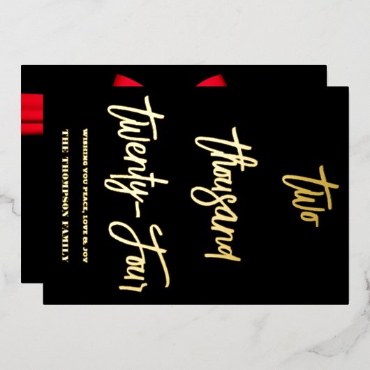 Carte De Vœux En Aluminium À la 2024, ruban rouge (Recto/Verso)