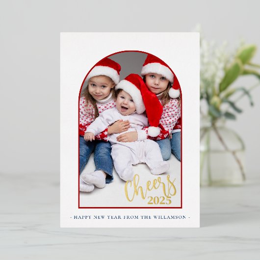 Carte De Vœux En Aluminium À la nouvelle année | Photo verticale (Debout devant)