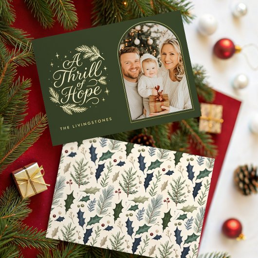 Carte De Vœux En Aluminium A Thrill of Hope Green & Gold Arch Photo Religious