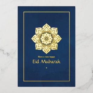 Carte De Vœux En Aluminium Aïd Moubarak Marine bleu et or