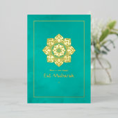 Carte De Vœux En Aluminium Aïd Moubarak Turquoise et or (Debout devant)
