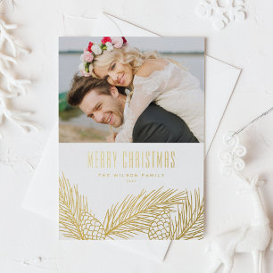 Carte De Vœux En Aluminium Aiguilles et cônes de pin d'or Photo Joyeux Noël