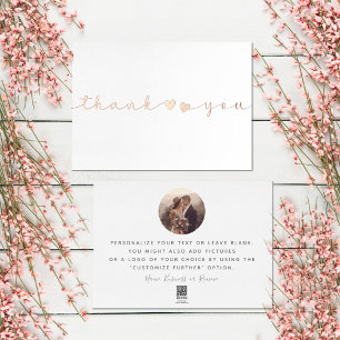 Carte De Vœux En Aluminium Ajouter la photo minima moderne Script Merci blanc