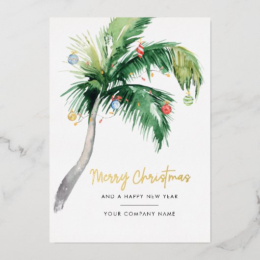 Carte De Vœux En Aluminium Ajouter Logo Entreprise Palm Tree Christmas Gold (Recto)