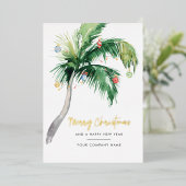 Carte De Vœux En Aluminium Ajouter Logo Entreprise Palm Tree Christmas Gold (Debout devant)