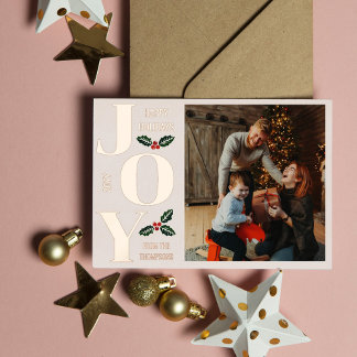 Carte De Vœux En Aluminium Almond Holly Elegant Joy Rose Gold Photo