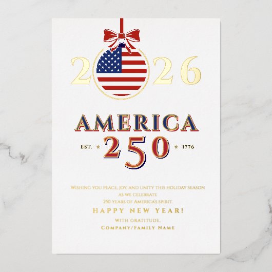 Carte De Vœux En Aluminium America 250 Semiquincentennial 2026 New Year's (Recto)