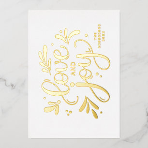 Carte De Vœux En Aluminium Amour et joie. Calligraphie du script de Noël d'or