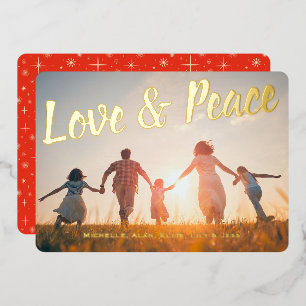 Carte De Vœux En Aluminium Amour et Paix Rouge Étincelle Rétro Noël