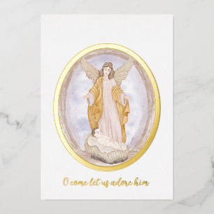 Carte De Vœux En Aluminium Ange aquarelle et bébé Jésus Noël personnalisé