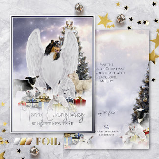 Carte De Vœux En Aluminium Ange de Noël Angélique, Tricolor Collie Angel -