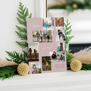 Carte De Vœux En Aluminium Année en moments Famille Photo Collage Noël
