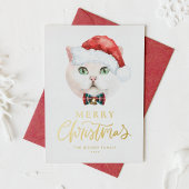 Carte De Vœux En Aluminium Aquarelle Blanc British Shorthair Chat Noël