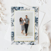 Carte De Vœux En Aluminium Aquarelle Bleu Fleurs Heureux Hanoukka Photo