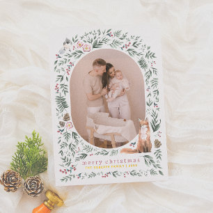 Carte De Vœux En Aluminium Aquarelle de verdure Arc Bois Photo de Noël
