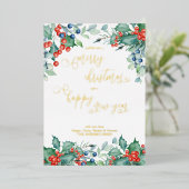 Carte De Vœux En Aluminium Aquarelle Hiver Berries Holly Calligraphie Or (Debout devant)