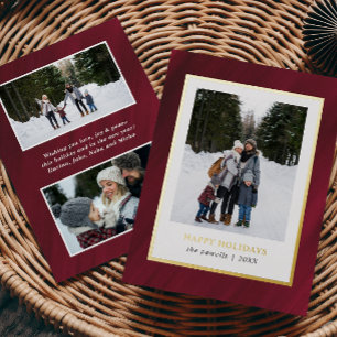 Carte De Vœux En Aluminium Aquarelle Merlot Rouge Cadre 3 Photos Noël