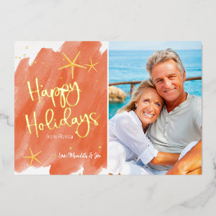 Carte De Vœux En Aluminium Aquarelle minimaliste Coral & Gold Tropical Beach