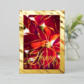 Carte De Vœux En Aluminium Aquarelle Noël Poinsettia Plum Bourgogne (Debout devant)