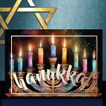 Carte De Vœux En Aluminium Aquarelle Peinture de Minorah Bougies colorées<br><div class="desc">Aquarelle Peinture de Menorah avec bougies colorées</div>