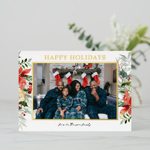 Carte De Vœux En Aluminium Aquarelle Rouge Poinsététie Botanique Floral Photo