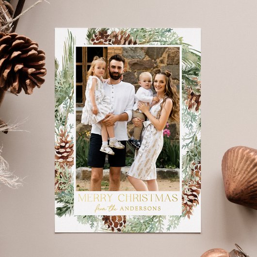 Carte De Vœux En Aluminium Aquarelle rustique Pine Cône Wreath 2 Photo