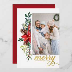Carte De Vœux En Aluminium Aquarelle rustique Poinsettia Joyeux Noël Photo