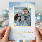 Carte De Vœux En Aluminium Aquarelle Snowflake Blue Photo Joyeux Noël