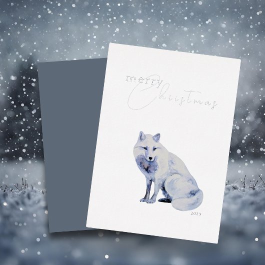 Carte De Vœux En Aluminium Aquarelle White Arctic Fox Noël