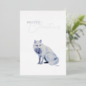 Carte De Vœux En Aluminium Aquarelle White Arctic Fox Noël (Debout devant)