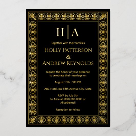 Carte De Vœux En Aluminium Arabesque Palm Frame #1 Wedding Couple Initials (Recto)