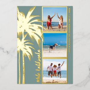 Carte De Vœux En Aluminium Arbre à Palmes Mele Kalikimaka Photo de Noël en Or