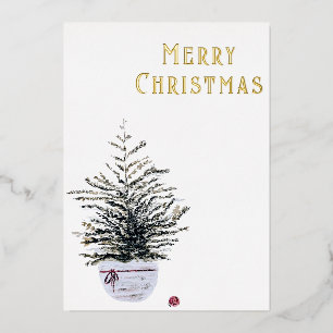 Carte De Vœux En Aluminium Arbre aquarelle rustique Joyeux Noël