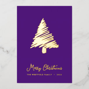 Carte De Vœux En Aluminium Arbre de Noël Abstrait Scandi Royal Purple Gold