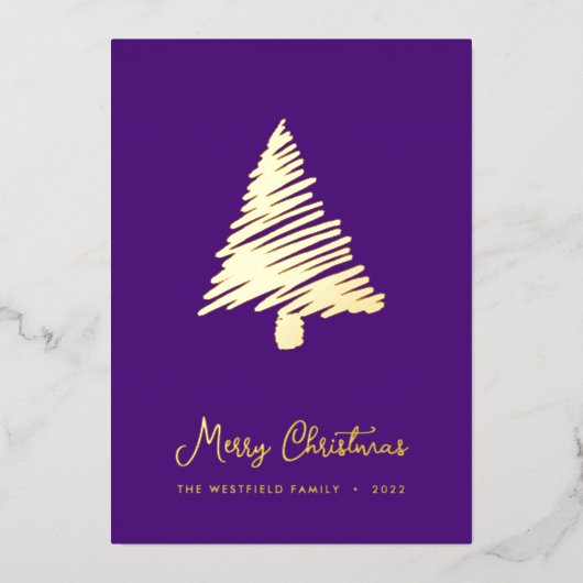 Carte De Vœux En Aluminium Arbre de Noël Abstrait Scandi Royal Purple Gold (Recto)