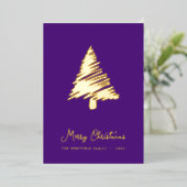Carte De Vœux En Aluminium Arbre de Noël Abstrait Scandi Royal Purple Gold (Debout devant)