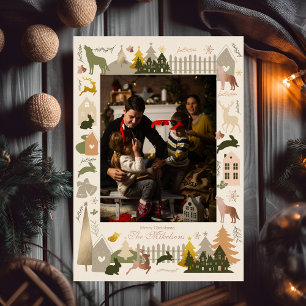 Carte De Vœux En Aluminium Arbre de Noël Bois Animaux & Cosy Village