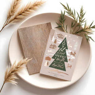 Carte De Vœux En Aluminium Arbre de Noël Bois Animaux & Cosy Village