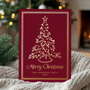 Carte De Vœux En Aluminium Arbre de Noël classique Cranberry non photo