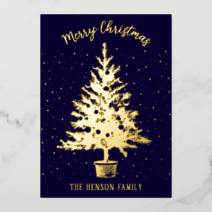 Carte De Vœux En Aluminium Arbre de Noël décoré de pin Photo de famille