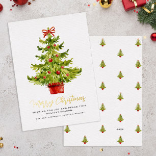 Carte De Vœux En Aluminium Arbre de Noël élégant aquarelle écriture dorée