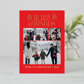 Carte De Vœux En Aluminium Arbre de Noël Élégant Simple en Pin Famille 4 Phot