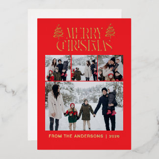 Carte De Vœux En Aluminium Arbre de Noël Élégant Simple en Pin Famille 4 Phot